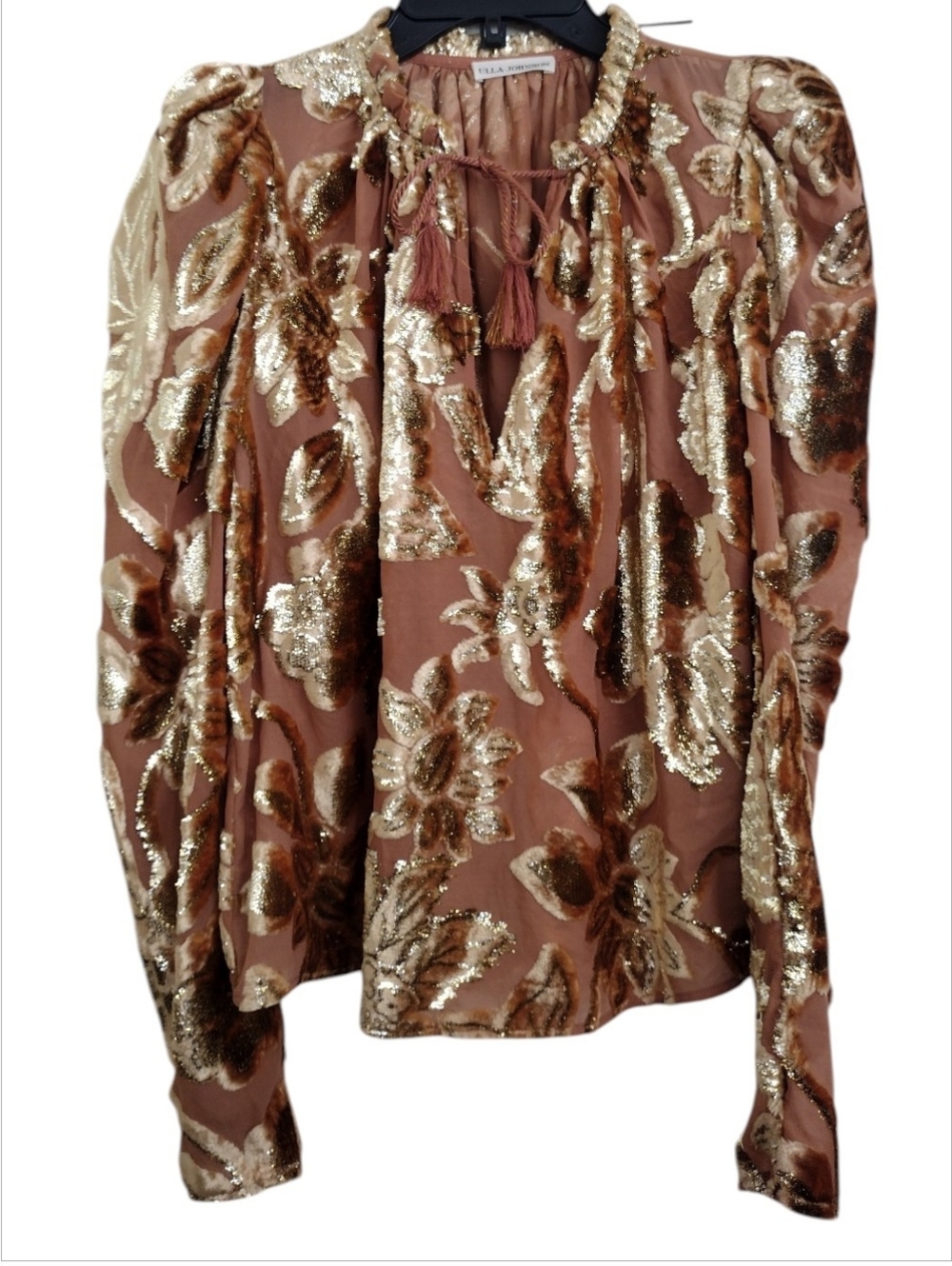 Ulla Johnson Camilla Velvet Devore Rose Gold Metallic Floral Burnout Top Size 4 - Picture 3 of 16